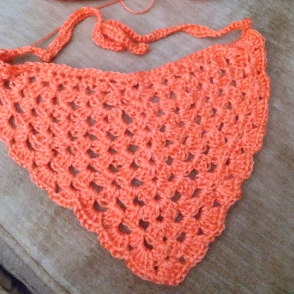 Hand crocheted triangular head scarf
